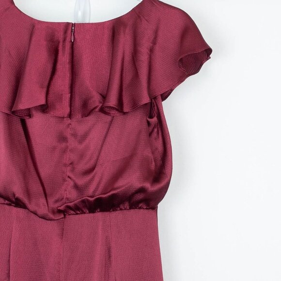 Adrianna Papell V-Neck Ruffled Blouson Satin Gown Deep Red Wine Size 4 NWT‎ - Picture 10 of 11